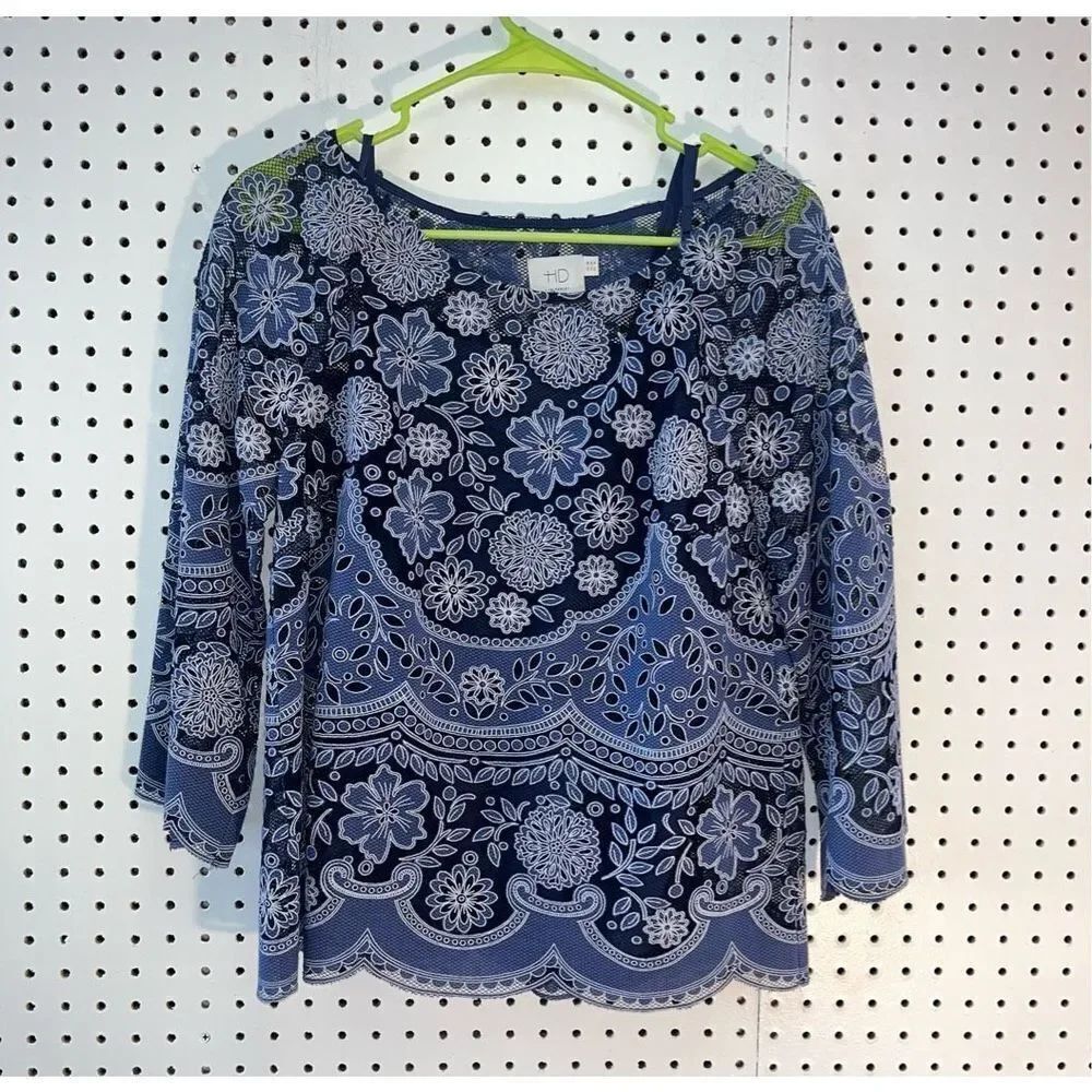 Anthropologie HD In Paris Blue Lace Overlay Blouse